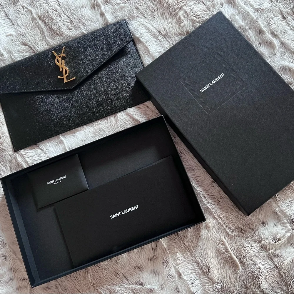 Yves Saint Laurent Black Clutch with Gold Logo - Picture 4 of 11